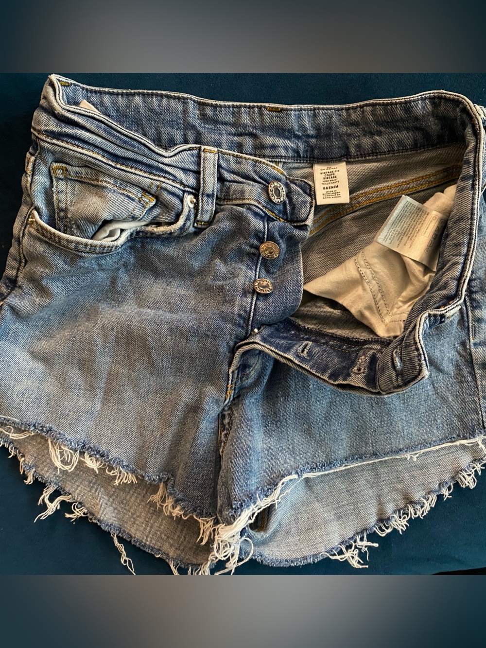 Cotton High-Rise Frayed Hem Women’s Blue Denim Jean Shorts
